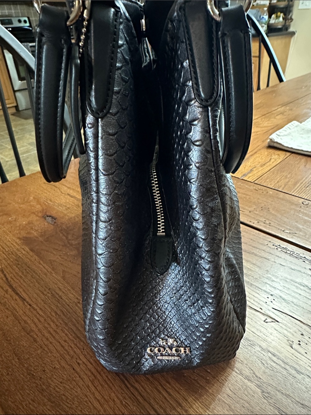 Coach Black Embossed Snake-Texture Tote